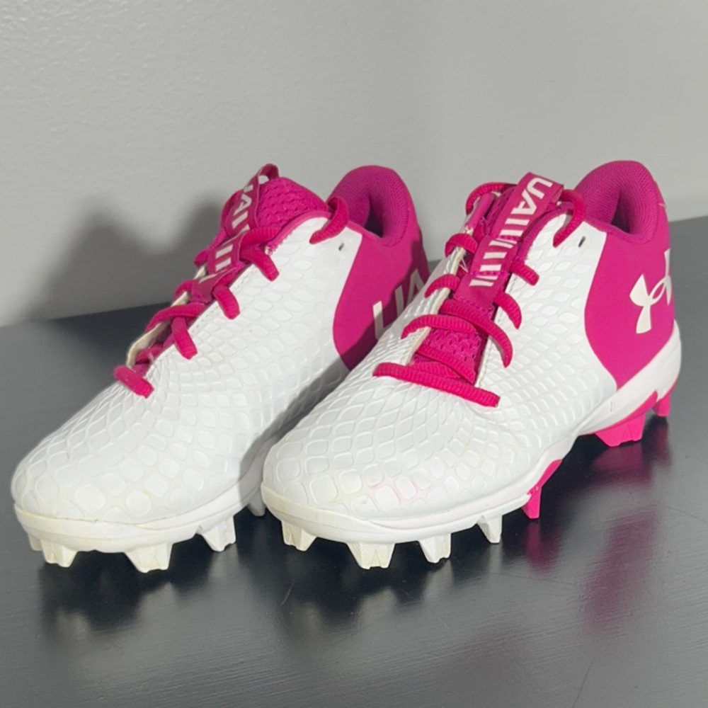 Under Armour White and Pink Kids Cleats